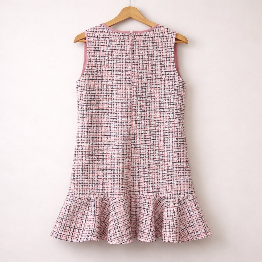 Gal Meets Glam Annika Tweed Dress Pink Boucle Peplum Hem Size 4 NWT - Picture 4 of 14